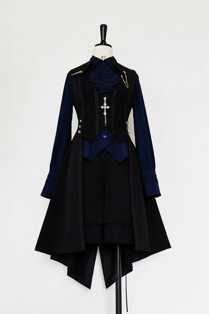 Ouji Fashion Lolita Black Vintage Gothic Lolita Tailcoat Prince Style Waist Corset Vest Elegant