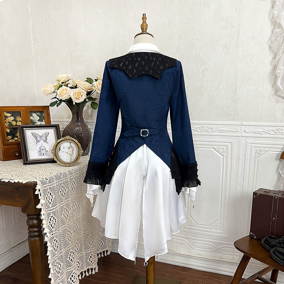 Ouji Fashion Lolita Dress Suit Navy Blue Ruffle Layer Shorts Set