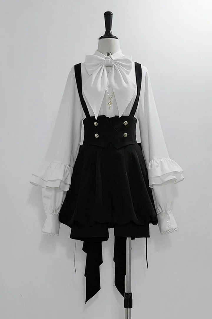 Ouji Fashion Lolita Vintage British Style Elegant Dark Cute Lolita Prince Shorts Set Blouse Shirt