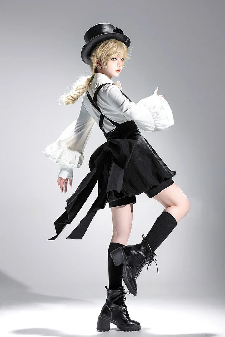 Ouji Fashion Lolita Vintage British Style Elegant Dark Cute Lolita Prince Shorts Set Blouse Shirt