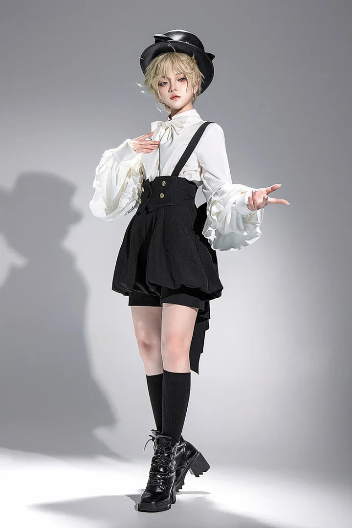 Ouji Fashion Lolita Vintage British Style Elegant Dark Cute Lolita Prince Shorts Set Blouse Shirt