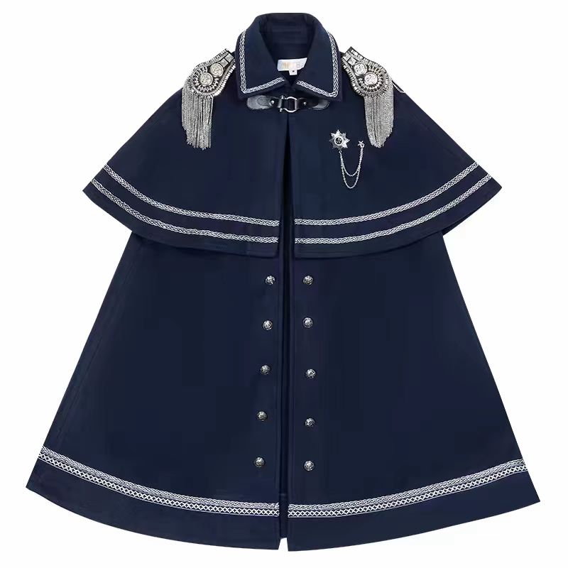 Ouji Fashion Military Aristocrat Lolita Jumper Skirt Solid Color Army Green Winter Cloak Set