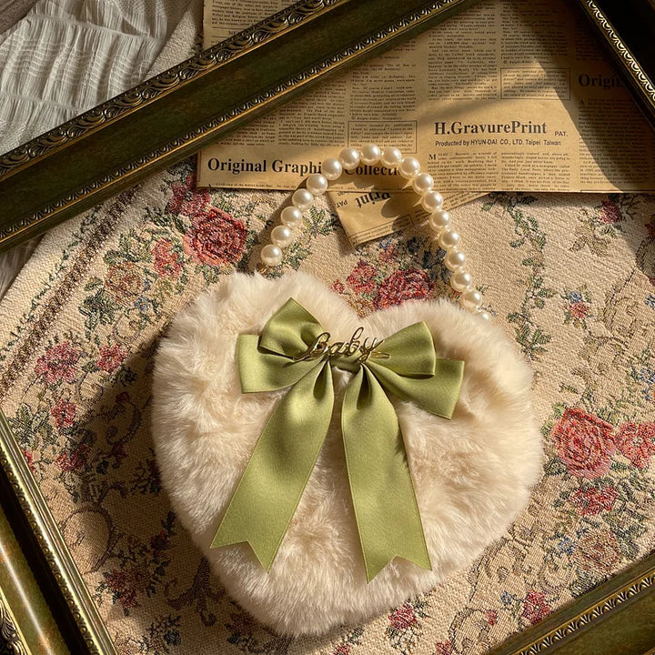 Lolita Bag Oversized Bow Love Plush Handbag Pearl Chain Jk Lolita Accessories