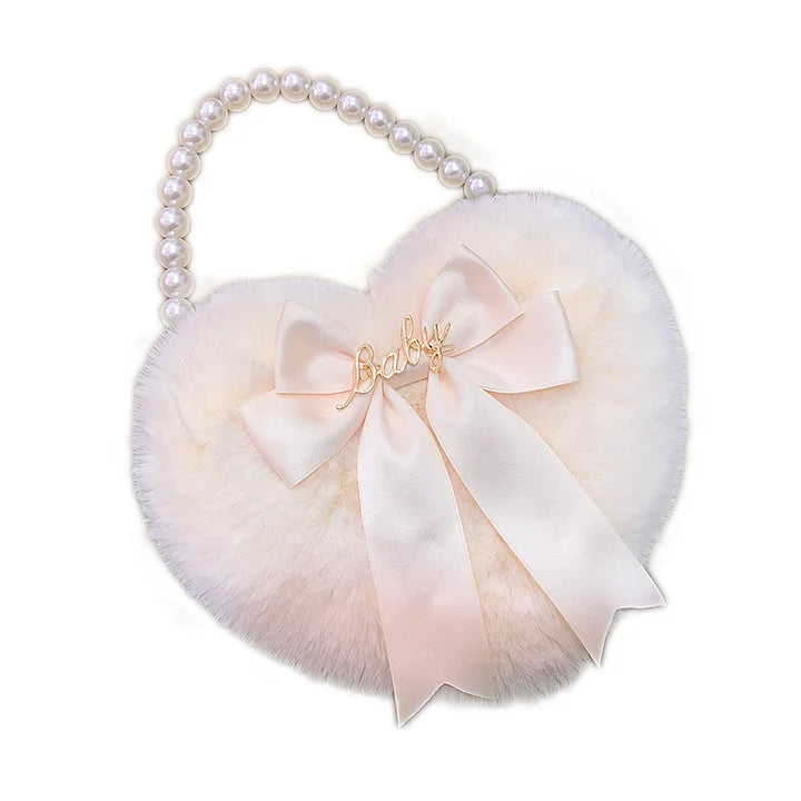 Lolita Bag Oversized Bow Love Plush Handbag Pearl Chain Jk Lolita Accessories