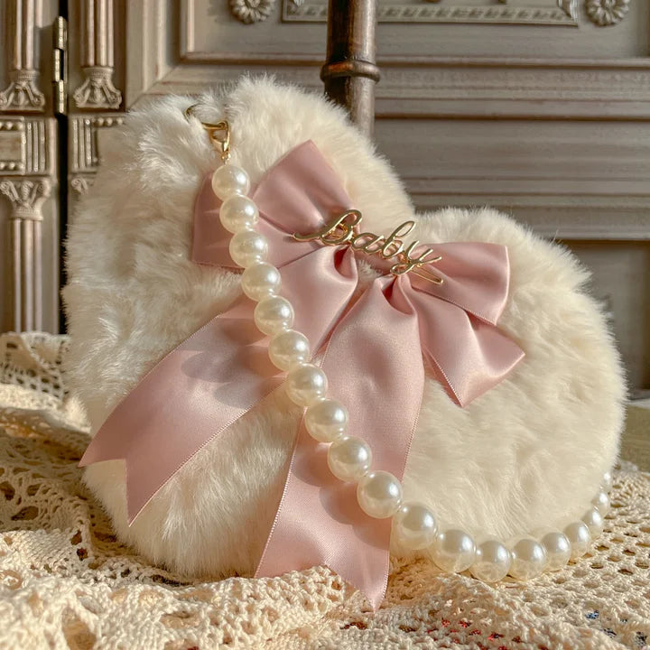 Lolita Bag Oversized Bow Love Plush Handbag Pearl Chain Jk Lolita Accessories