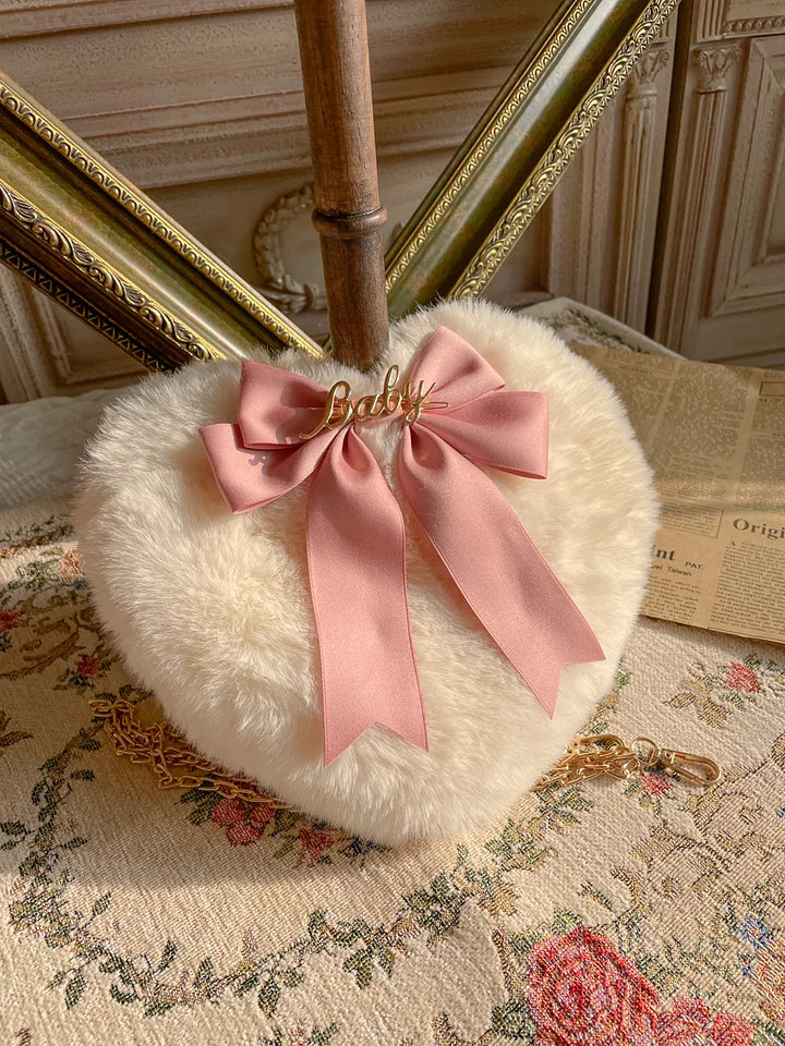 Lolita Bag Oversized Bow Love Plush Handbag Pearl Chain Jk Lolita Accessories