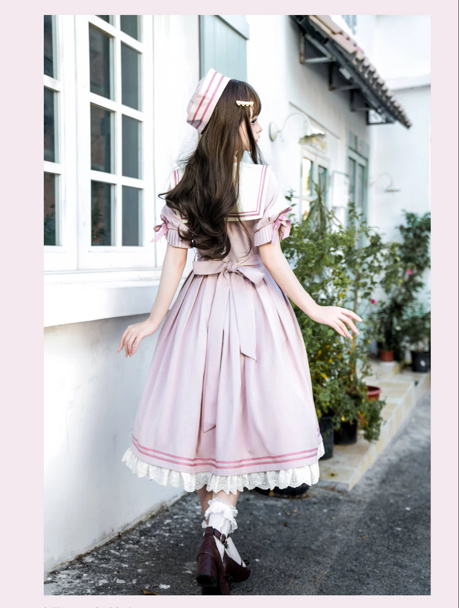 Pink Classic Sweet Lolita Short Sleeve Long Dresses Casual Coord