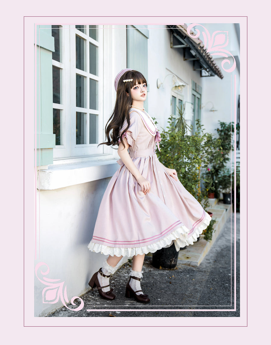 Pink Classic Sweet Lolita Short Sleeve Long Dresses Casual Coord
