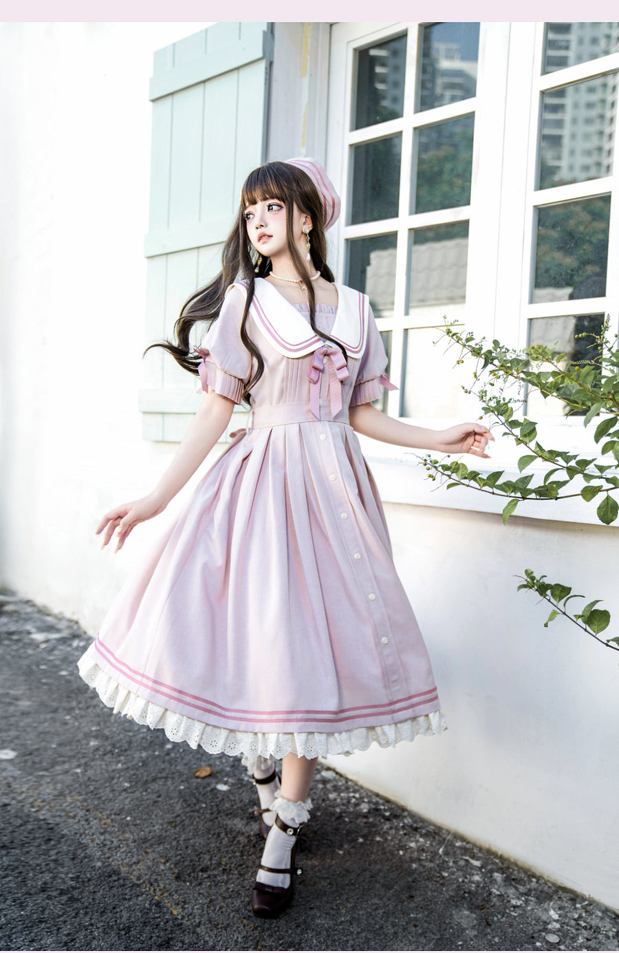 Pink Classic Sweet Lolita Short Sleeve Long Dresses Casual Coord