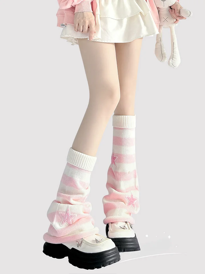 Pink Striped Knee Socks Star Pearl Wool Knitted Socks Lolita Stacking Socks Lolita Stockings Lolita Accessories