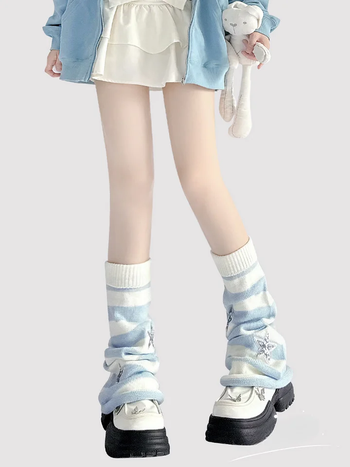 Pink Striped Knee Socks Star Pearl Wool Knitted Socks Lolita Stacking Socks Lolita Stockings Lolita Accessories