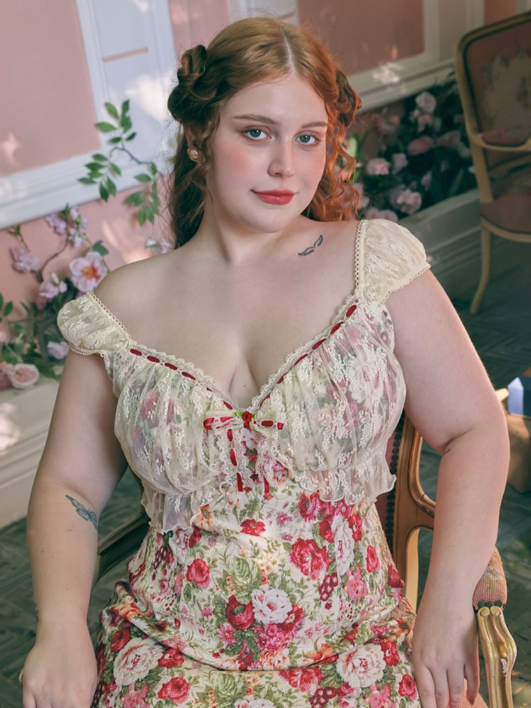 Sweet Lolita Pink Plus Size French Romantic Peony Flower Printed 4XL Lolita Dress