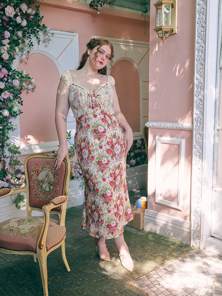 Sweet Lolita Pink Plus Size French Romantic Peony Flower Printed 4XL Lolita Dress