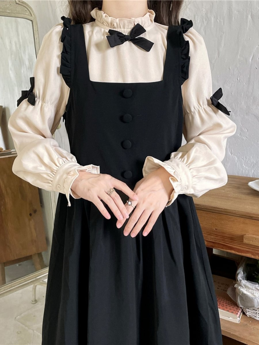 Plus Size Lolita Classic Japanese Ruffle Dress Two-piece Set with Bow