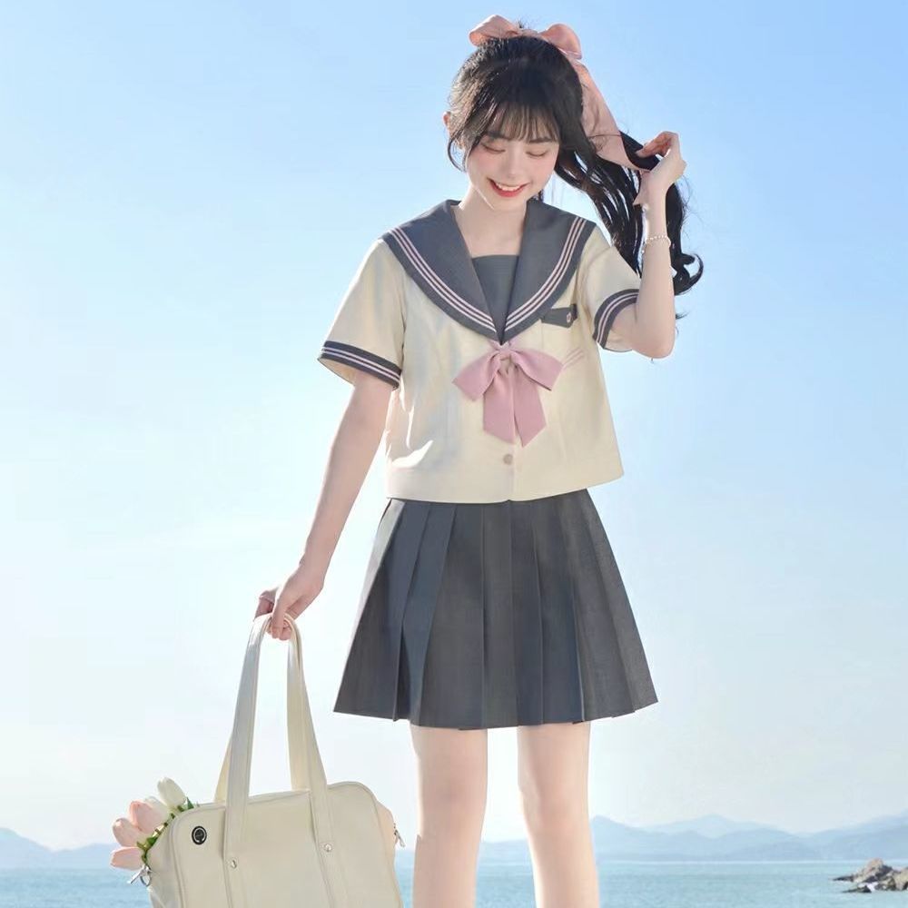 4XL Lolita Dress Plus Size Japanese School Uniform Style Sailor Dress with Pink Bow Accent 8XL