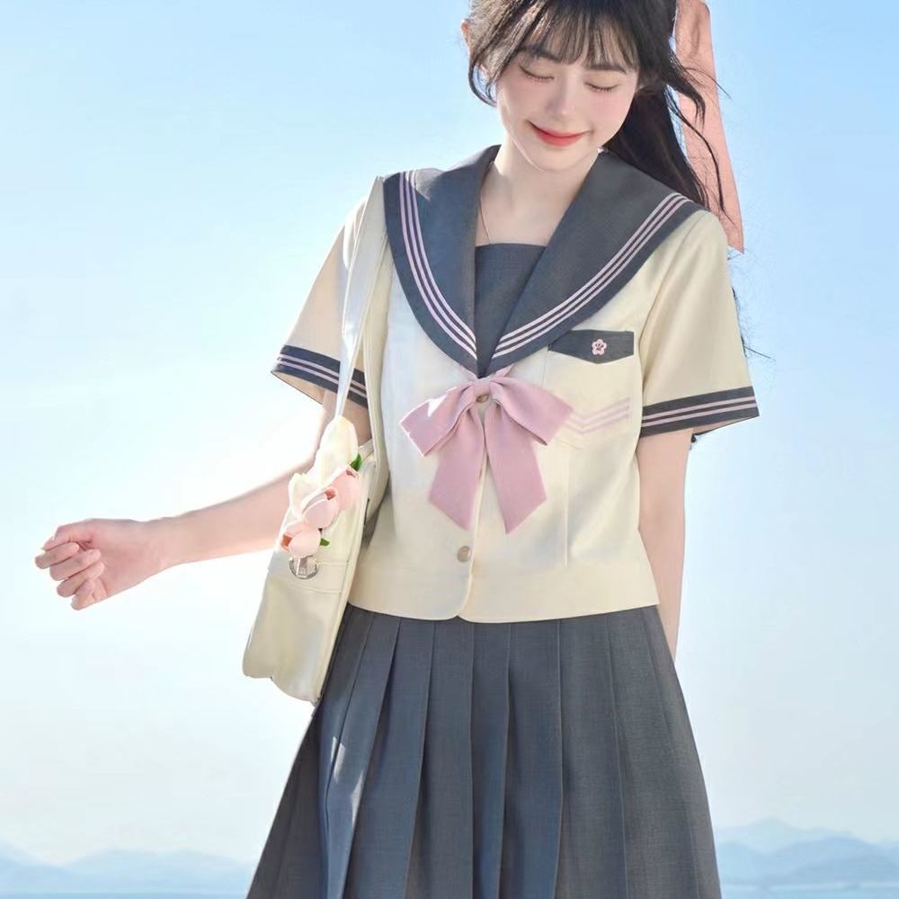 4XL Lolita Dress Plus Size Japanese School Uniform Style Sailor Dress with Pink Bow Accent 8XL