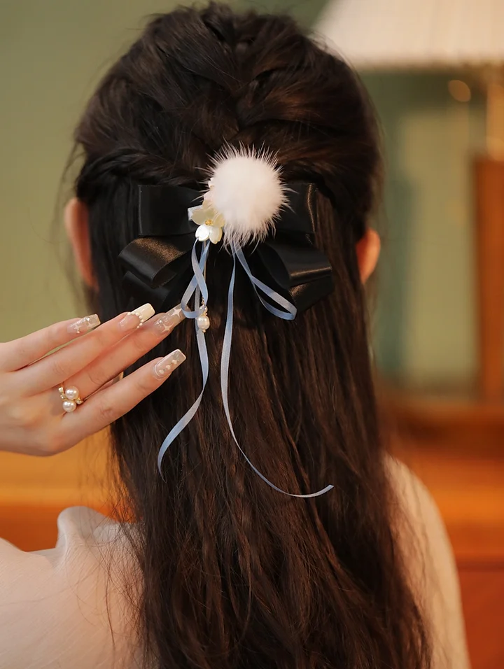 Plush Hairpin Chinese Style Long Ribbon Bow Hair Accessories Pair Clip Lolita Headgear Clip