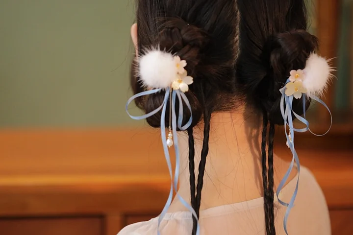 Plush Hairpin Chinese Style Long Ribbon Bow Hair Accessories Pair Clip Lolita Headgear Clip