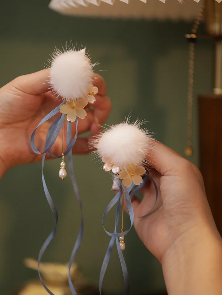 Plush Hairpin Chinese Style Long Ribbon Bow Hair Accessories Pair Clip Lolita Headgear Clip