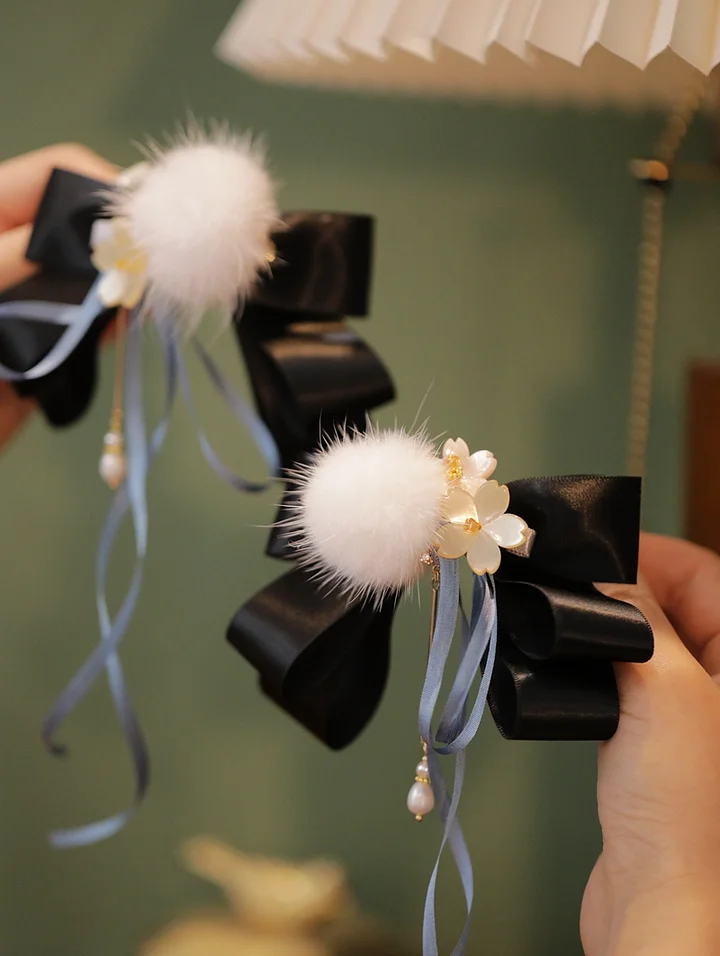 Plush Hairpin Chinese Style Long Ribbon Bow Hair Accessories Pair Clip Lolita Headgear Clip