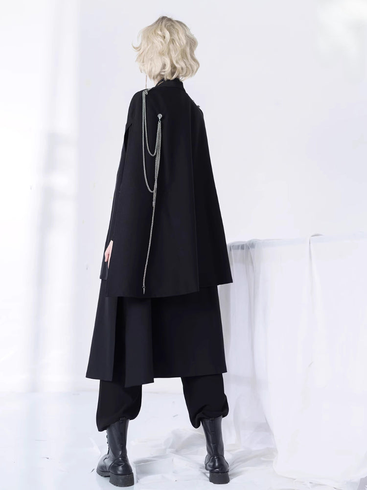 Design Concept:
This Lolita-style cape coat in deep black combines vintage charm with a modern streetwear edge. Designed to be both slimming and stylish, the flowing silhouette offers a dramatic yet elegant look. Perfect for layering over Lolita outfits or for making a statement in casual daily wear and tea party gatherings.