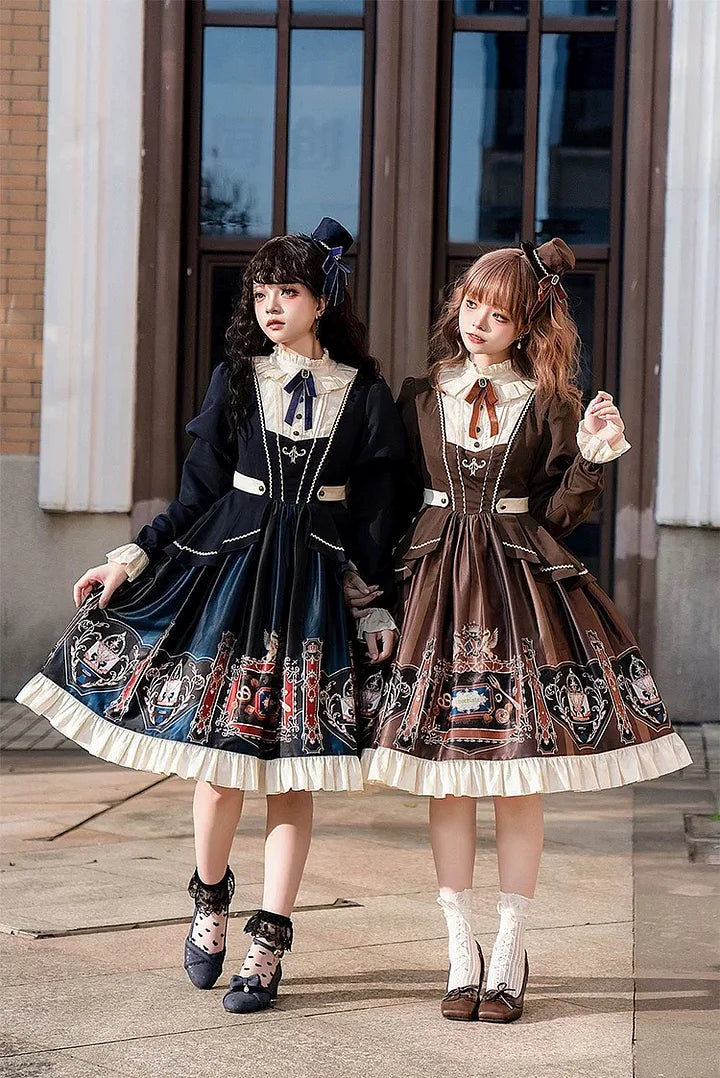 Preppy Style Long Sleeves Lolita Dress OP Vintage Classic Long dress in Fall