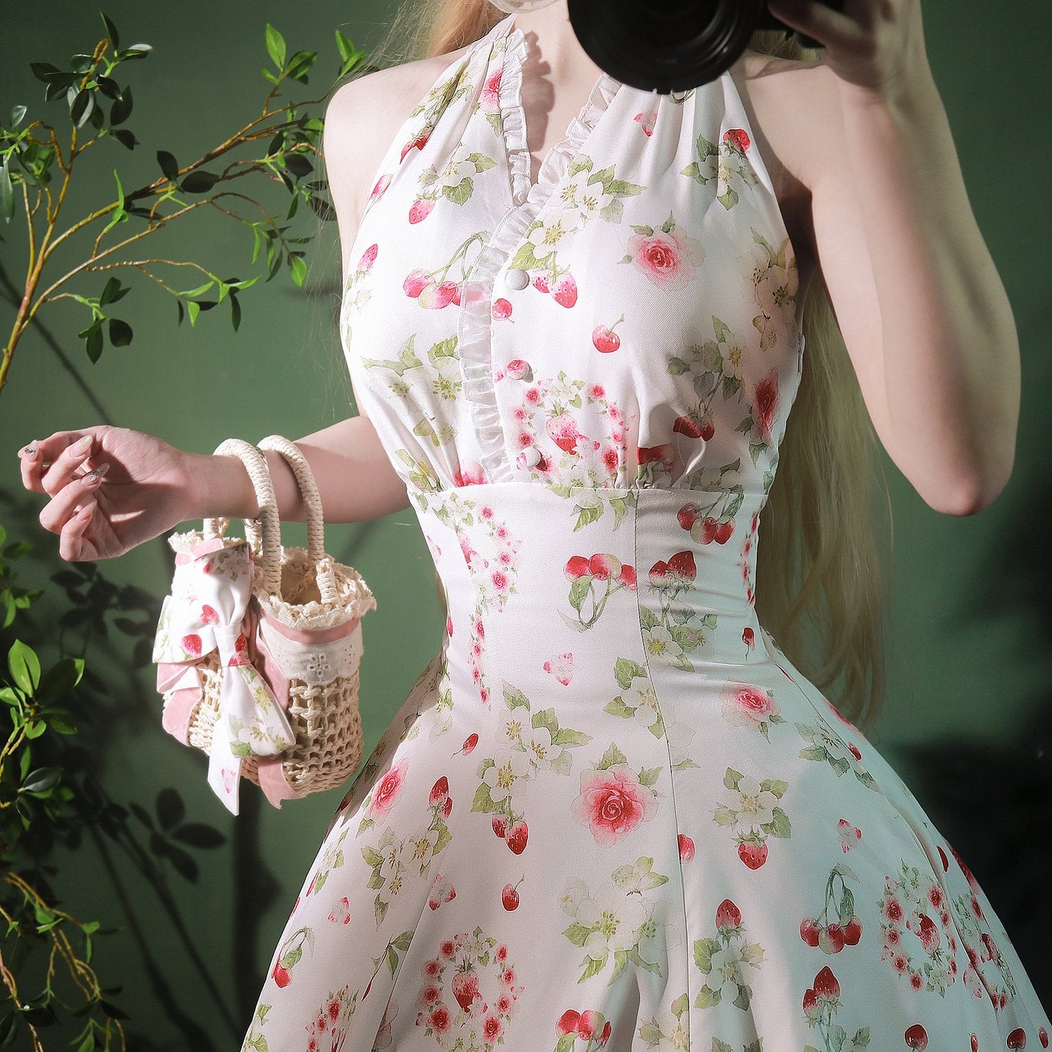 Qi Lolita Classic Vintage Spring and Summer Elegant Polka Dot Sleeveless Dress Lolita