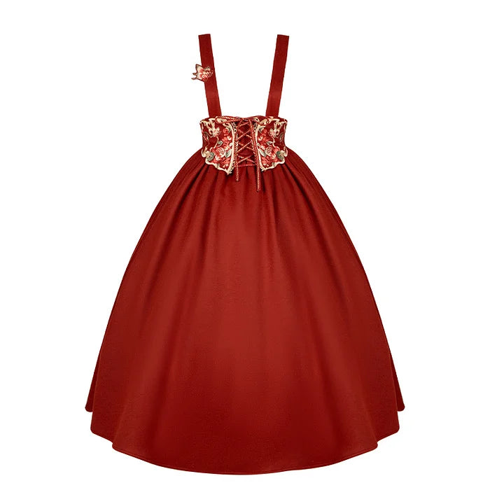 Qi Lolita New Year's Coat Length Strap Sk Vest Shirt Set Autumn and Winter Skirt Lolita Dress