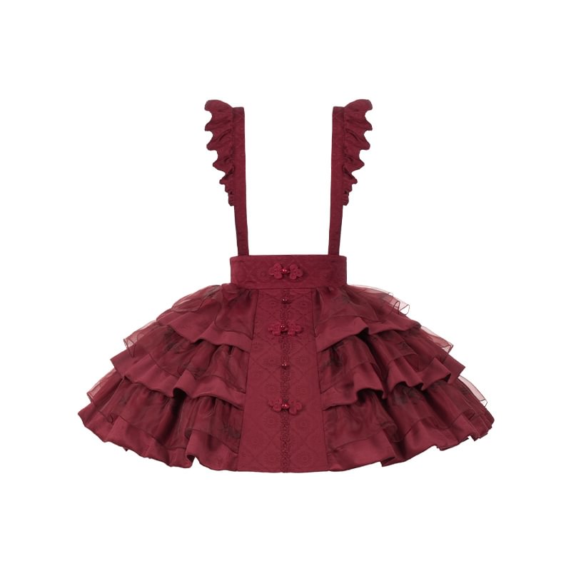 Qi Lolita Red Sweet Lolita Embroidered Shirt Vest Strap Skirt Bow Lolita Dress Winter New Year JSK