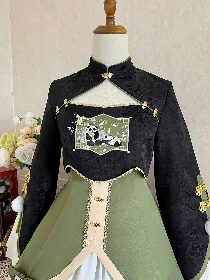 Qi Lolita Sweet Lolita Cute Panda Lolita Dress Embroider Long Sleeved Dress