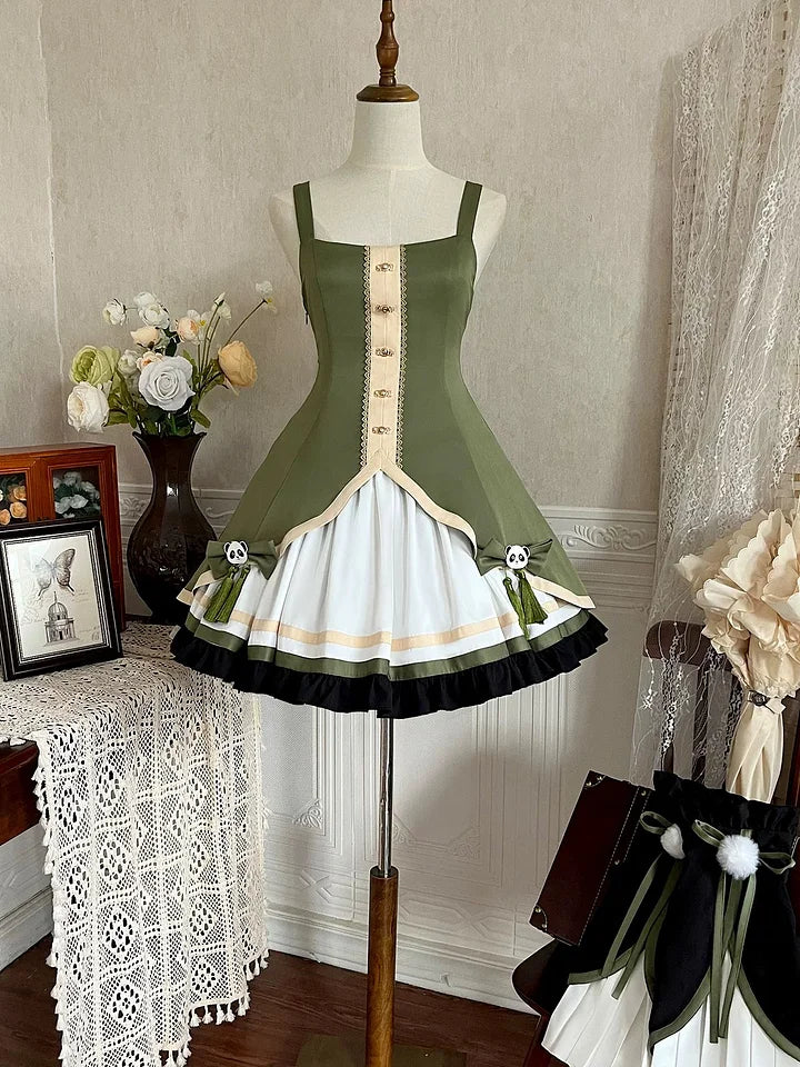 Qi Lolita Sweet Lolita Cute Panda Lolita Dress Embroider Long Sleeved Dress