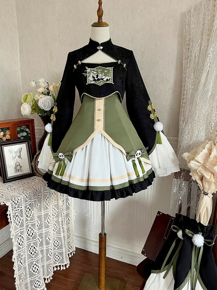Qi Lolita Sweet Lolita Cute Panda Lolita Dress Embroider Long Sleeved Dress