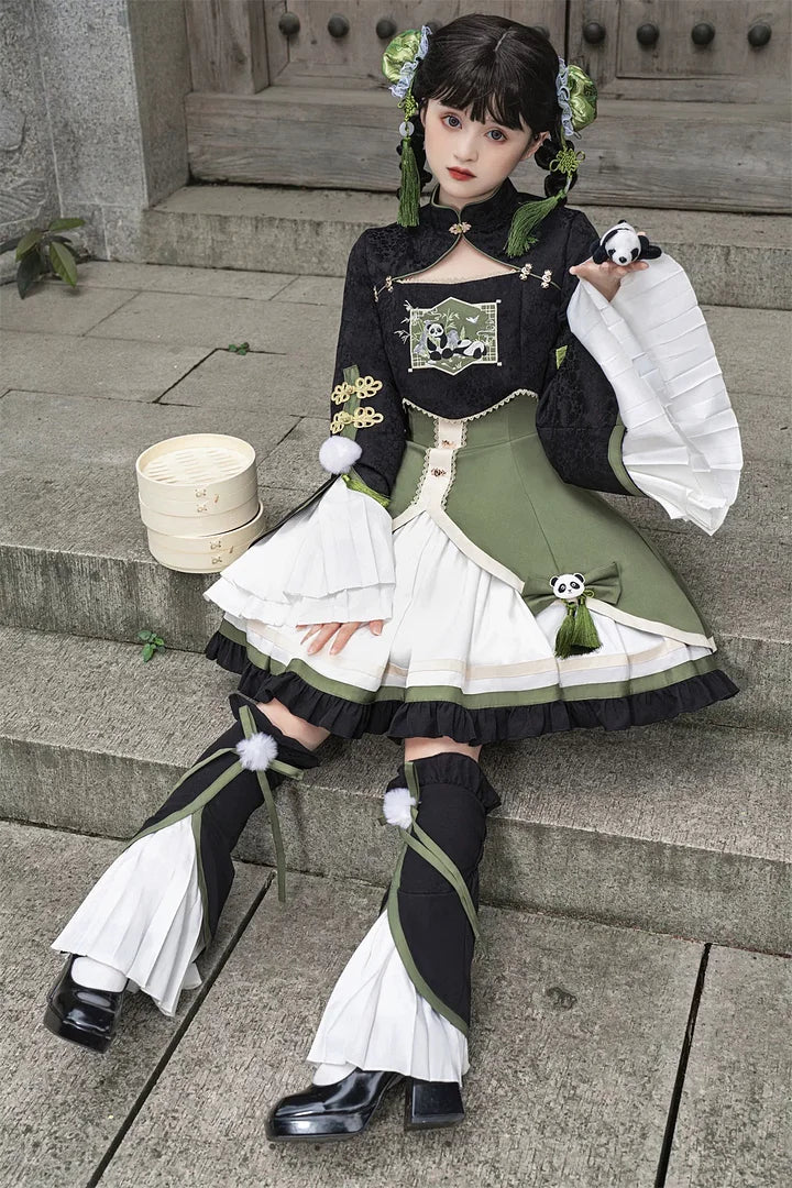 Qi Lolita Sweet Lolita Cute Panda Lolita Dress Embroider Long Sleeved Dress