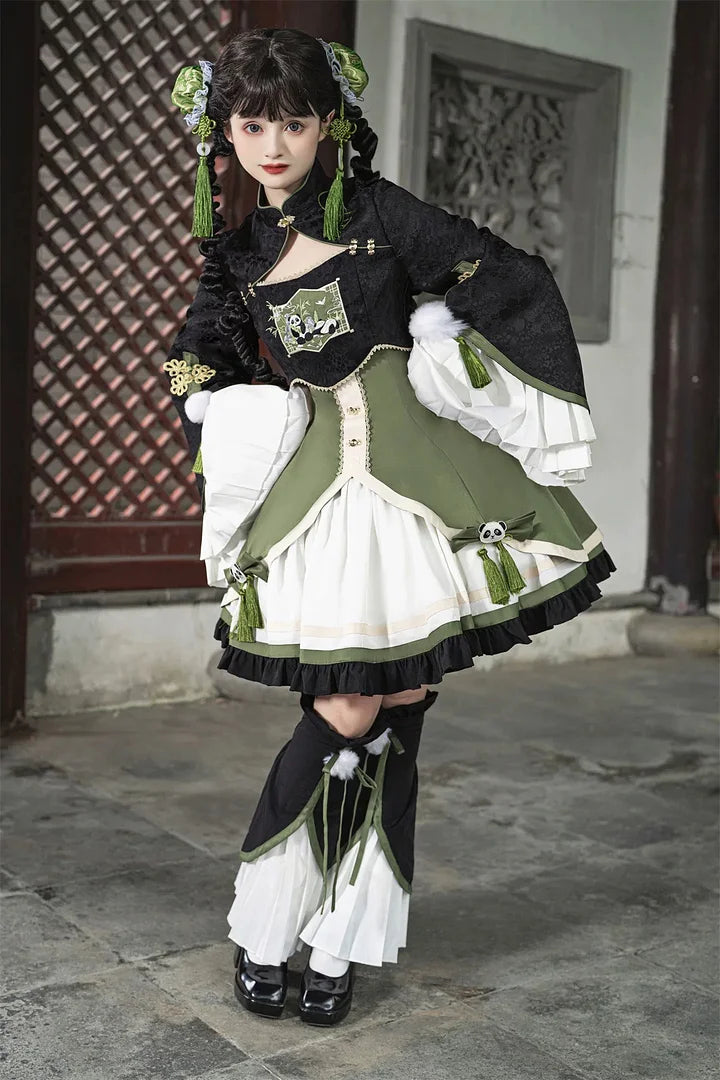 Qi Lolita Sweet Lolita Cute Panda Lolita Dress Embroider Long Sleeved Dress