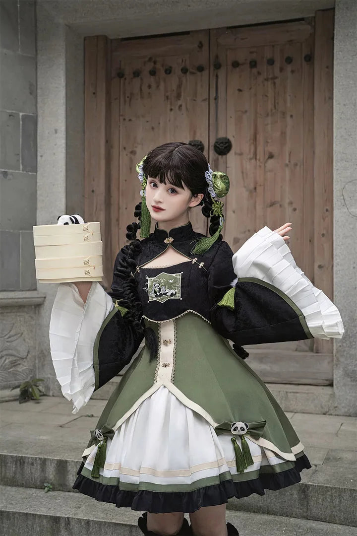 Qi Lolita Sweet Lolita Cute Panda Lolita Dress Embroider Long Sleeved Dress