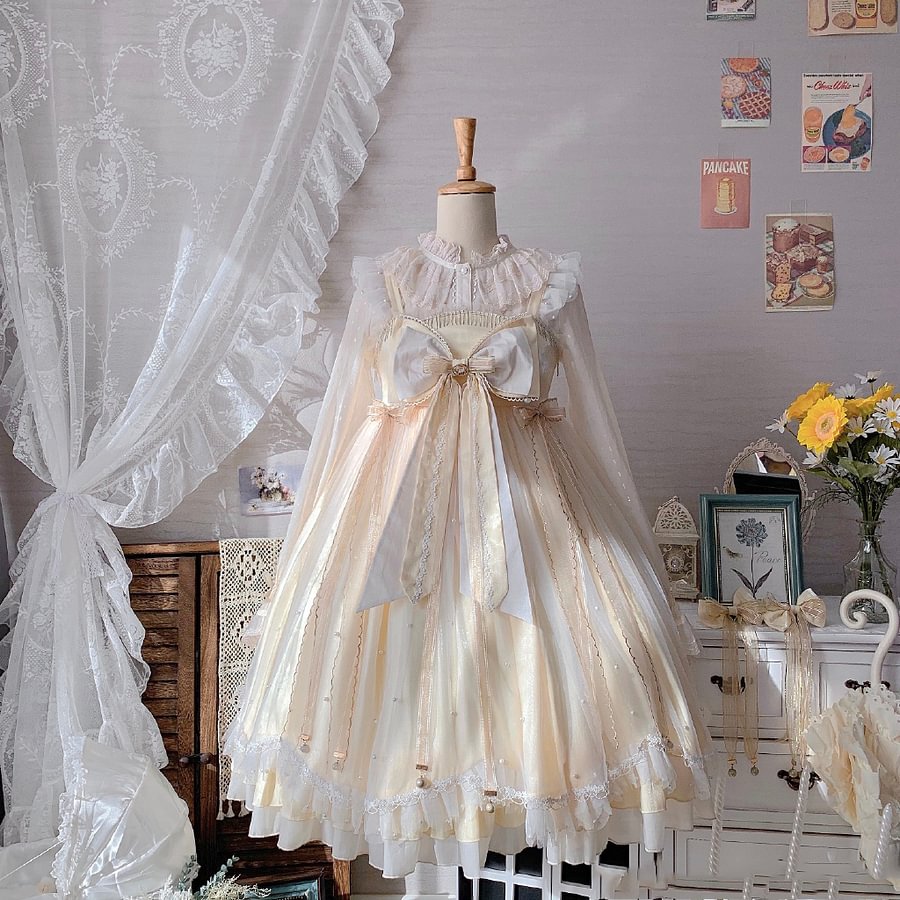 Qi Lolita Sweet Lolita Flower Marriage Wedding Apricot Daily Lolita Generating Color Full Set JSK Lolita Dresses
