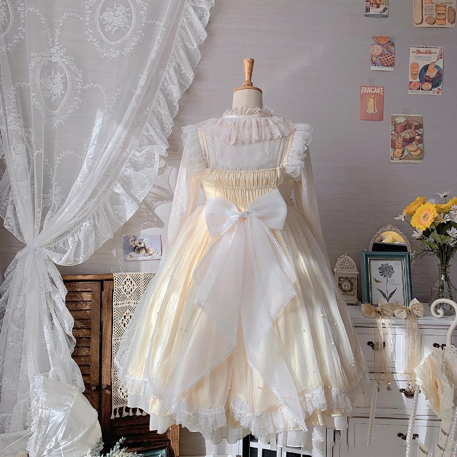 Qi Lolita Sweet Lolita Flower Marriage Wedding Apricot Daily Lolita Generating Color Full Set JSK Lolita Dresses