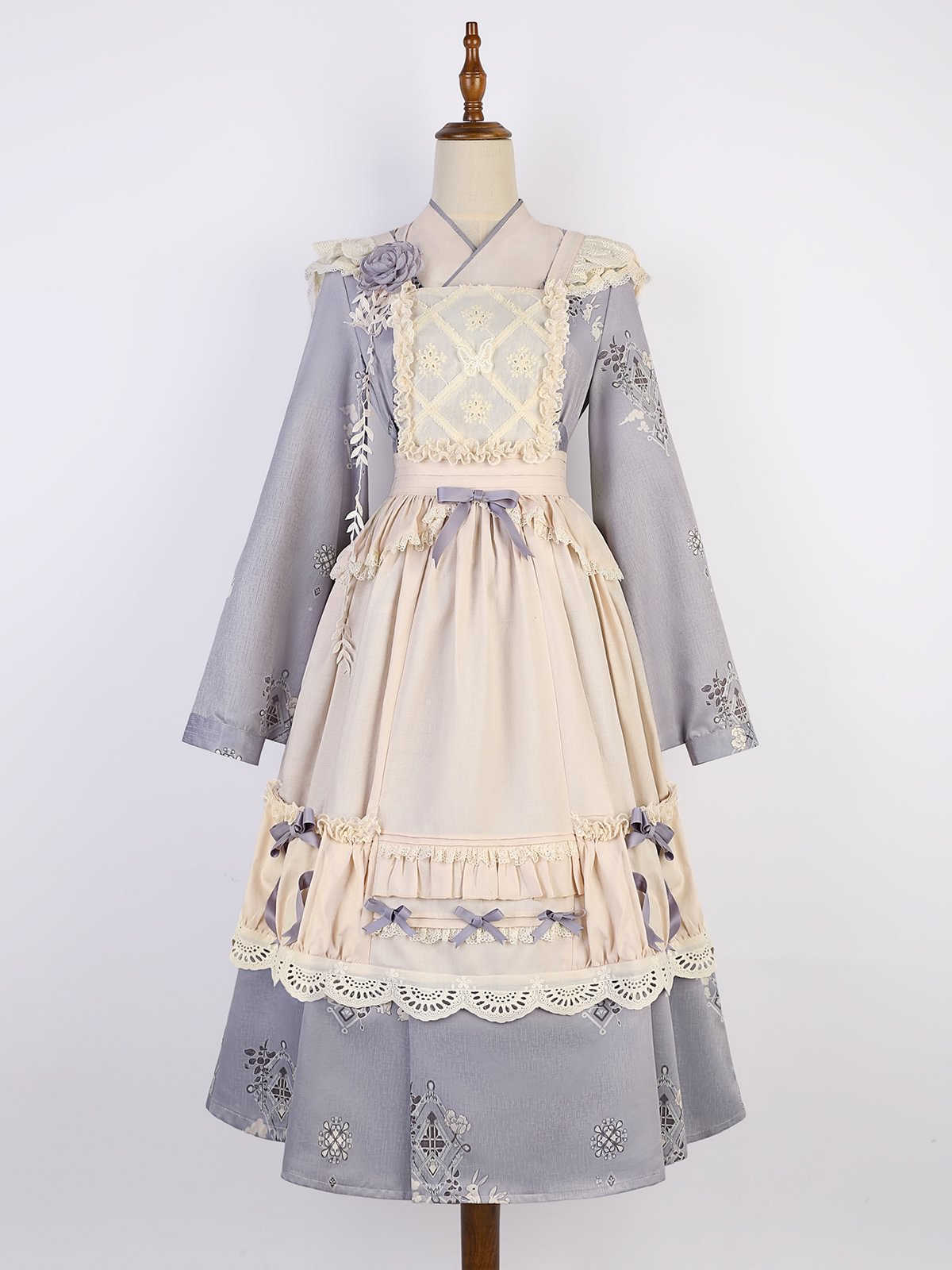 Qi Lolita Sweet Purple Maid Dress Elegant Long Sleeve Lolita Dress