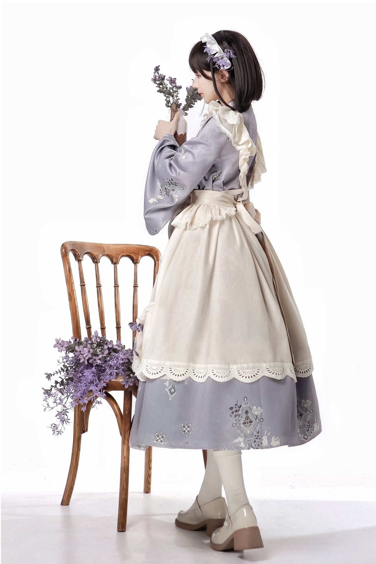 Qi Lolita Sweet Purple Maid Dress Elegant Long Sleeve Lolita Dress