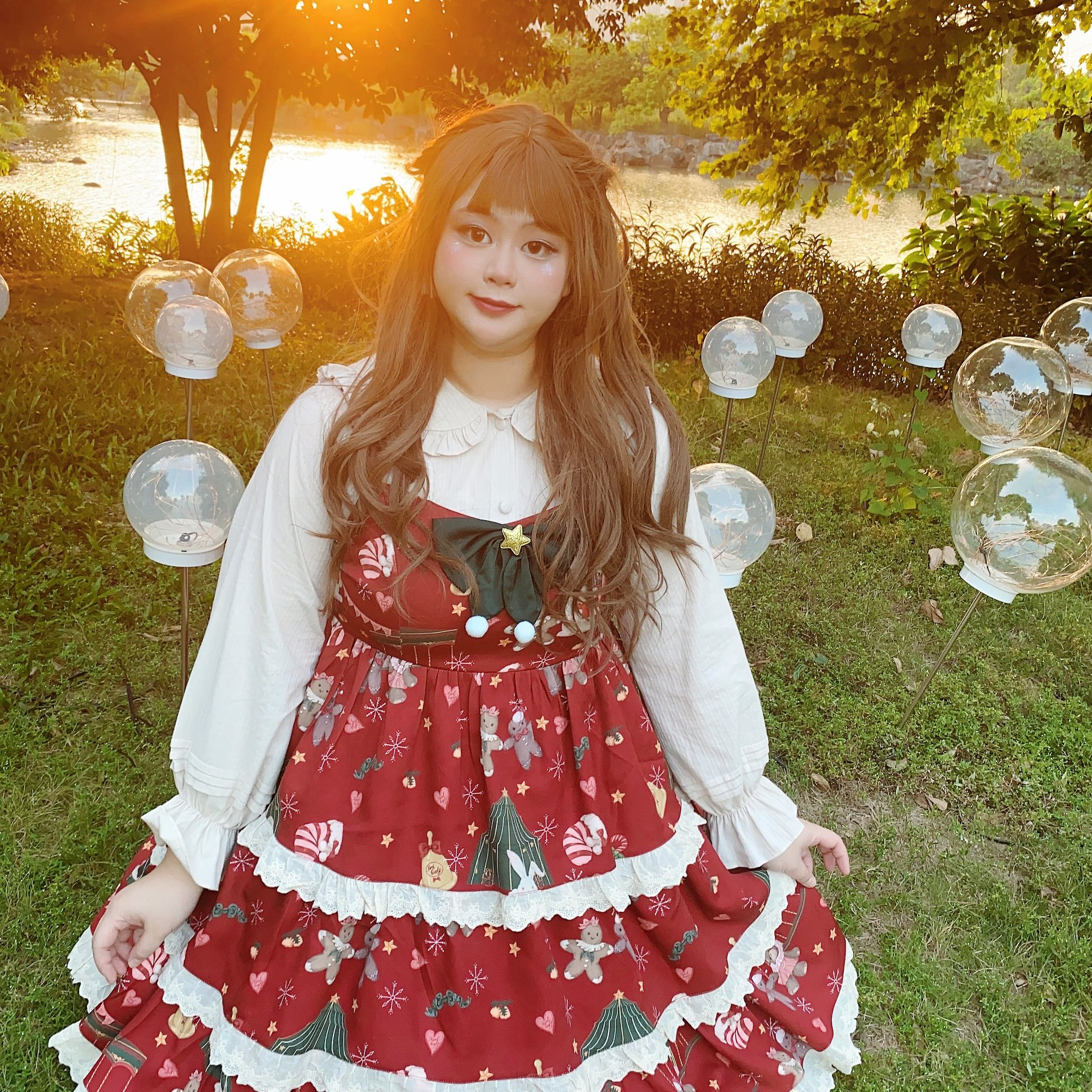 Red Blue Plus Sweet Christmas Gingerbread Bear Lolita Dress JSK