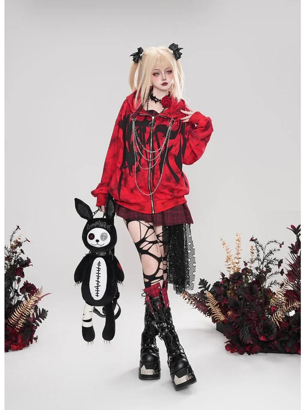 Red Rose Thorn Goth Punk Cardigan Sweater Coat