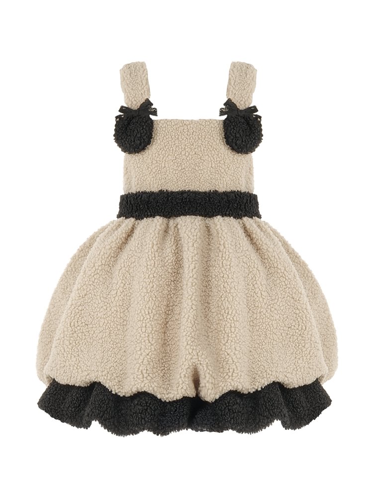 Shaun the Sheep Lamb Fur Suspender Dress Cute Sweet Lolita Dress Autumn Winter
