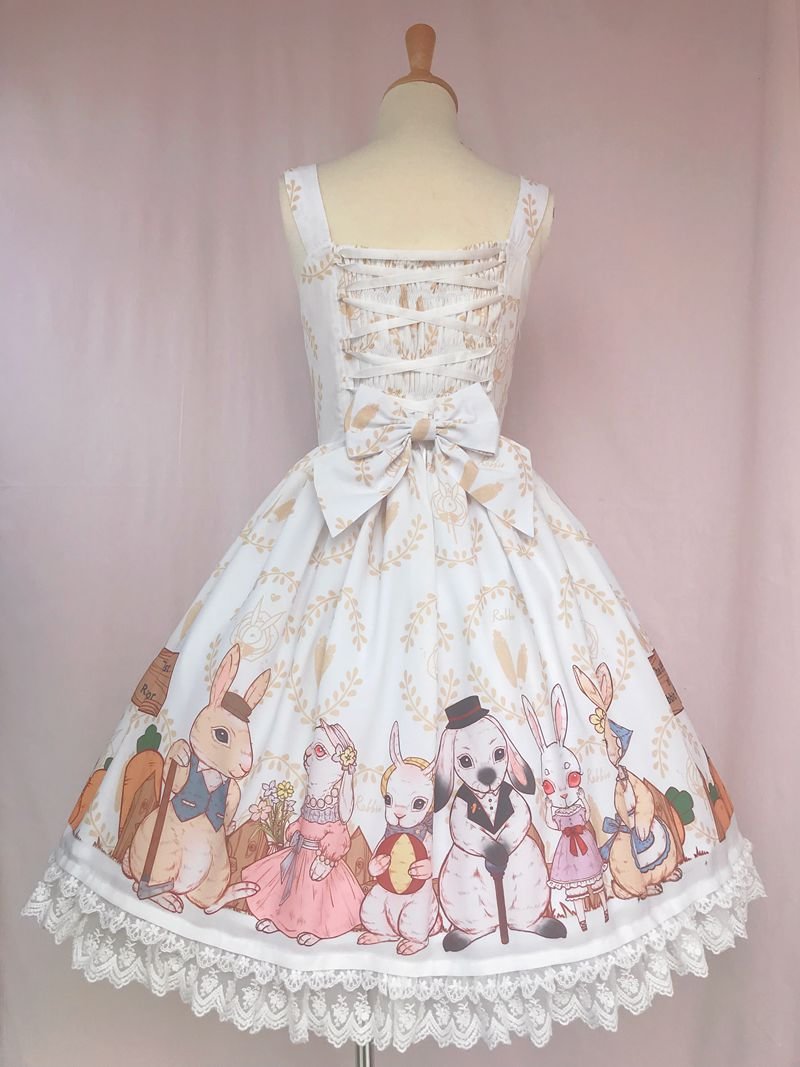 Simple and Generous Lolita Lace Dress Sweet Lolita Rabbit Prints JSK Casual Coord