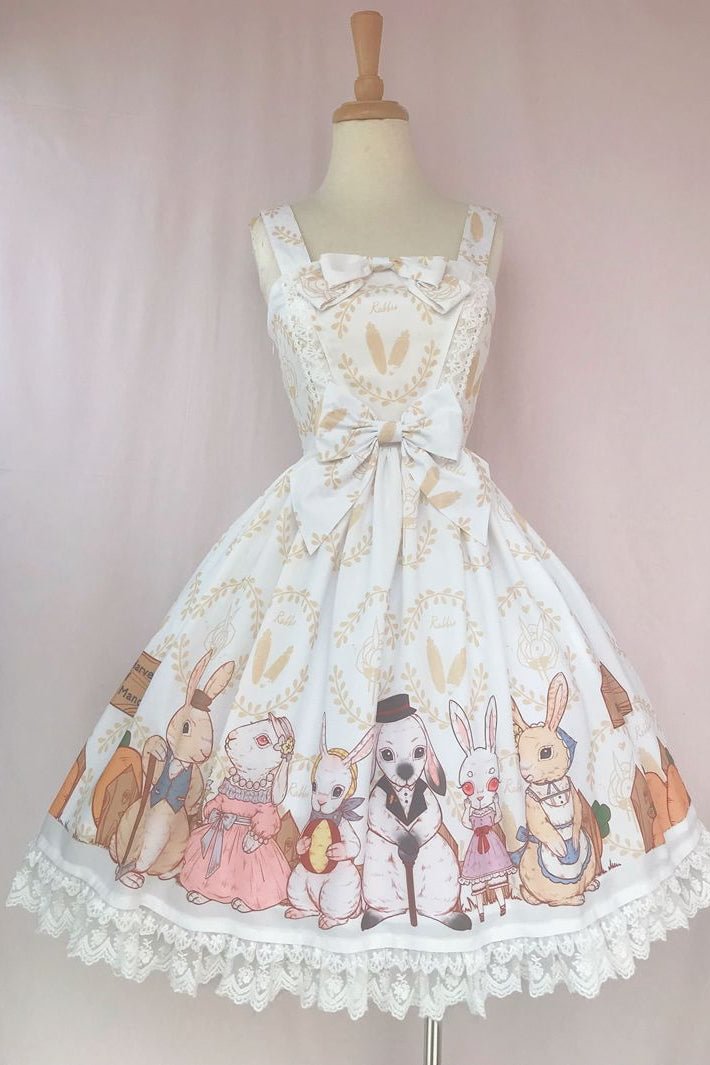 Simple and Generous Lolita Lace Dress Sweet Lolita Rabbit Prints JSK Casual Coord