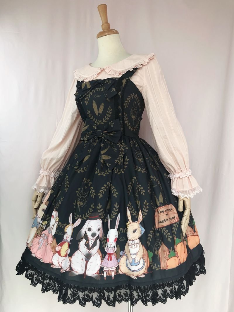Simple and Generous Lolita Lace Dress Sweet Lolita Rabbit Prints JSK Casual Coord