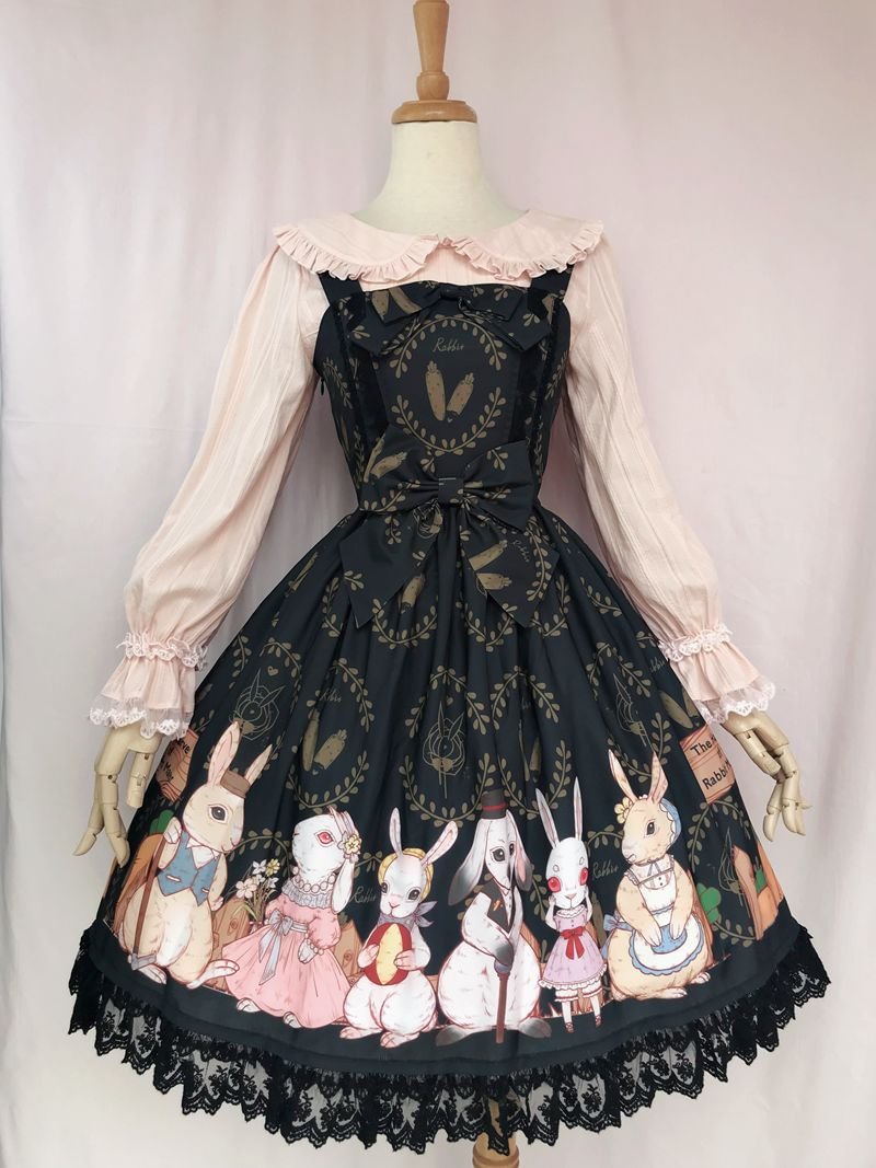 Simple and Generous Lolita Lace Dress Sweet Lolita Rabbit Prints JSK Casual Coord