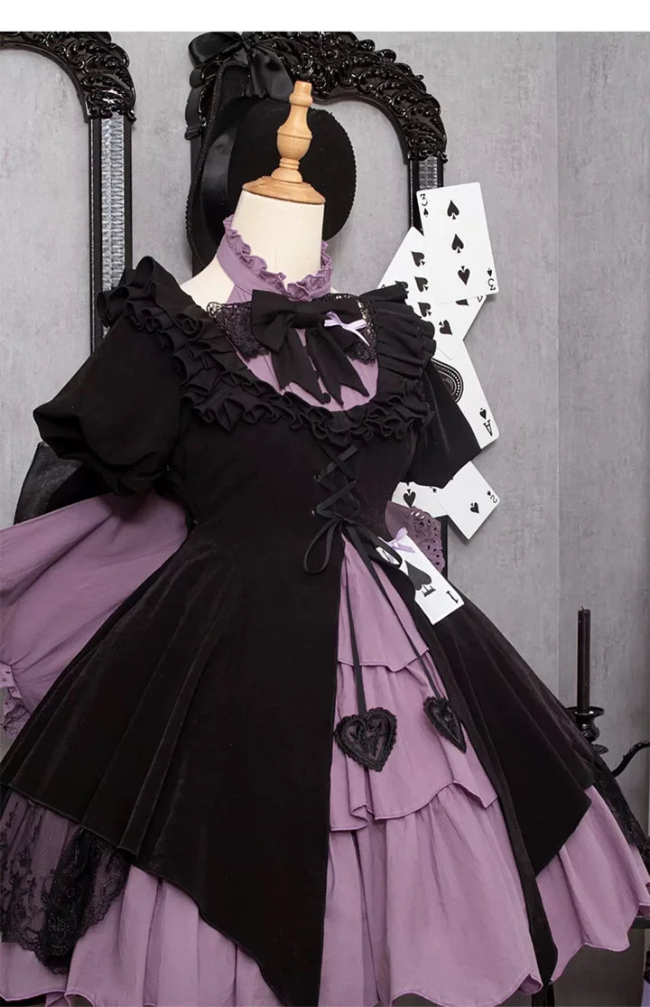 Spade Magician Gothic Lolita Dress Cute Halloween Costume Bow Dress Tail