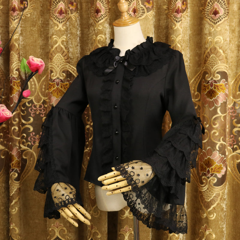 Lolita Blouses Gothic Spring and Autumn Lace Long Sleeve Inner Shirt Chiffon Ji Sleeve Shirt