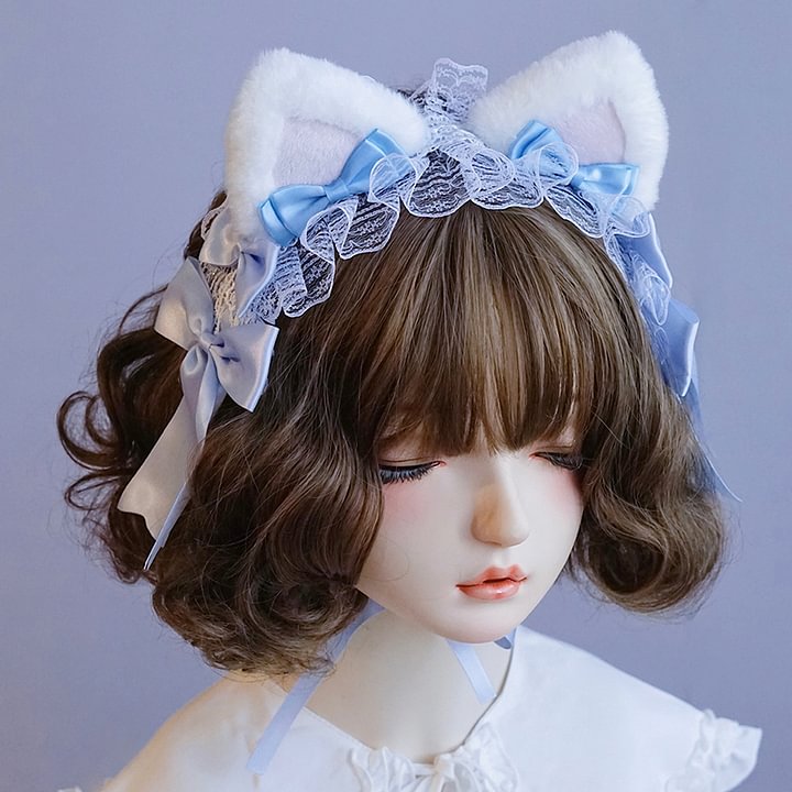 Spring and Autumn Velvet Light Blue Rabbit Ears Rabbit Headband Headband Ruffle Lolita Accessories