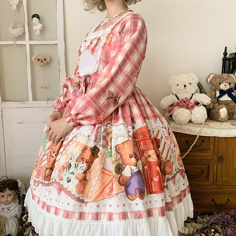 Stamp Bear Dress OP Dress Princess Long Sleeve Lolita Lolita Sweet Christmas